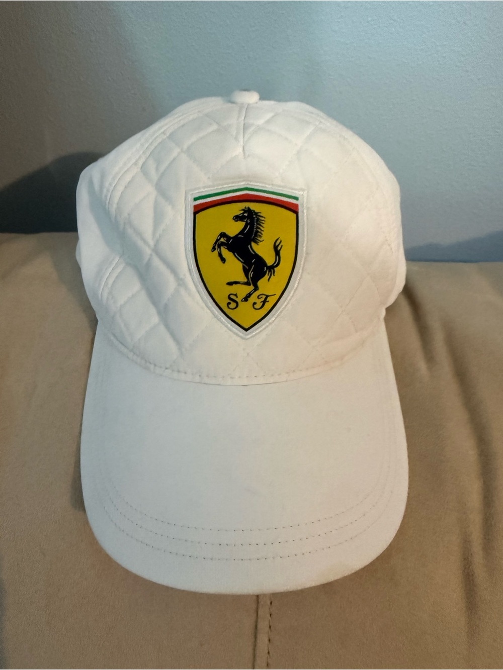 Supreme White Baseball Cap with Red Visor and Gray Sweatband
